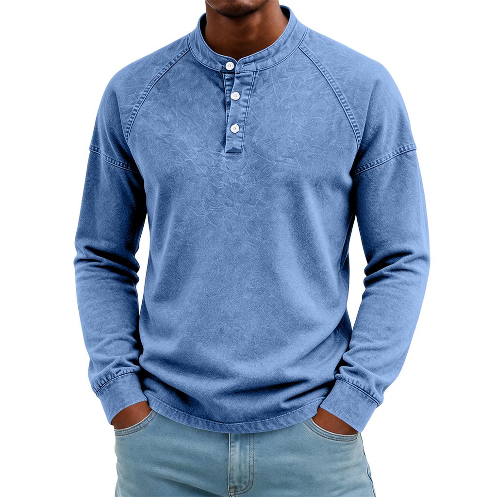 Men's Cotton Long Sleeve Shirt Retro Color Distressed Faded for Spring and Fall