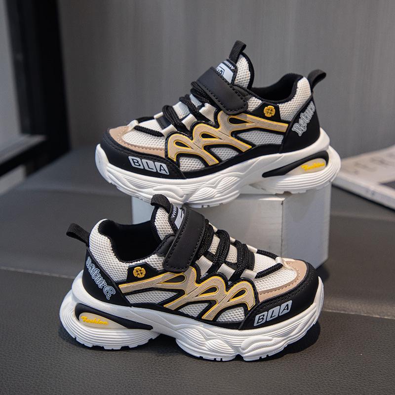 2025 spring dad shoes children's sports shoes Velcro open and close mesh breathable running shoes lightweight, non-slip and wear-resistant