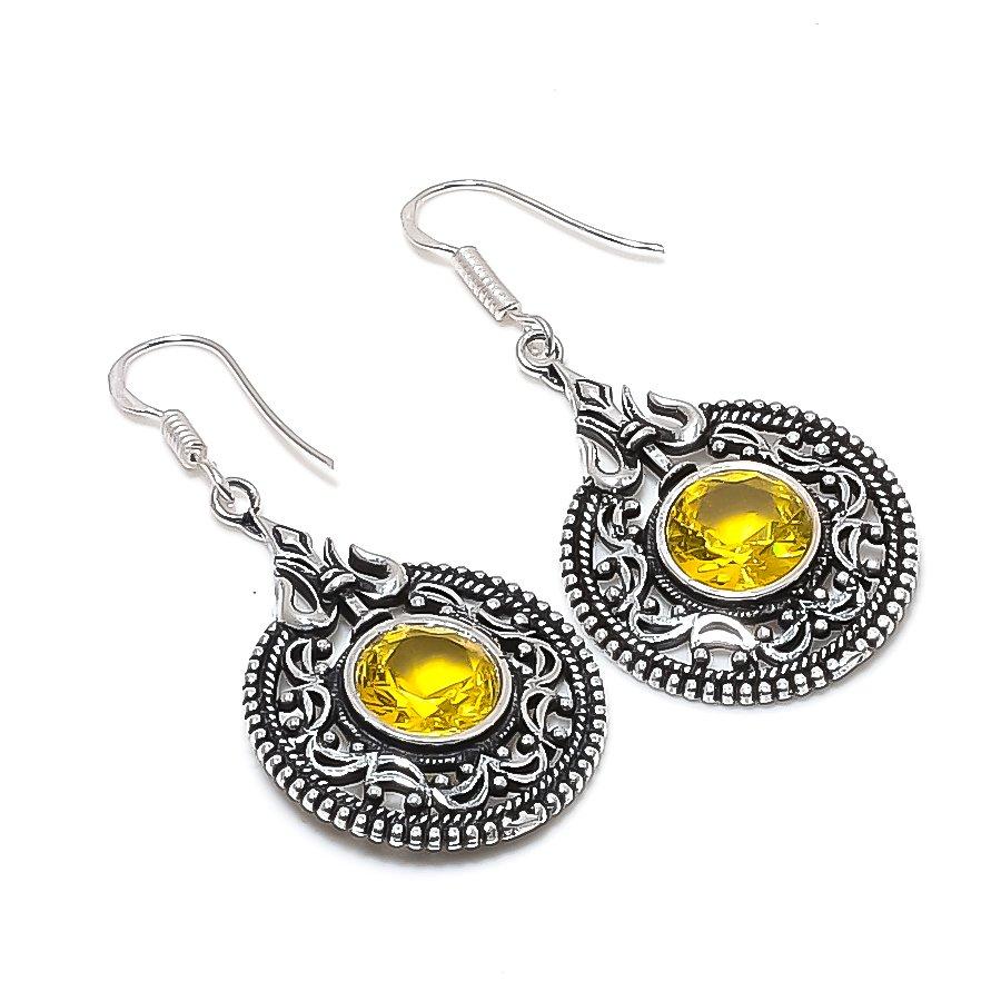 Natural Citrine Gemstone Handmade 925 Sterling Silver Jewelry Earring 2.01  AE-11942