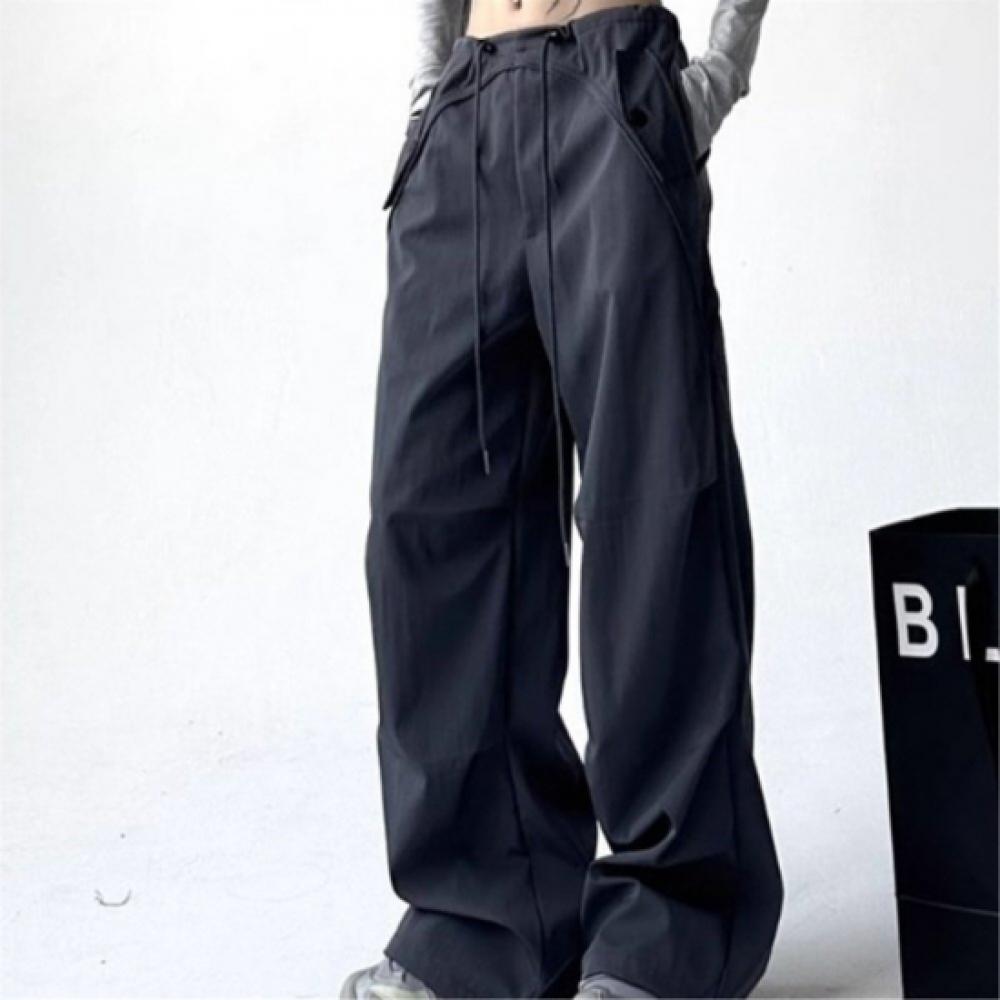 New Arrivals Open Run Women Casual Tone Down Color String Pocket Wide Pants