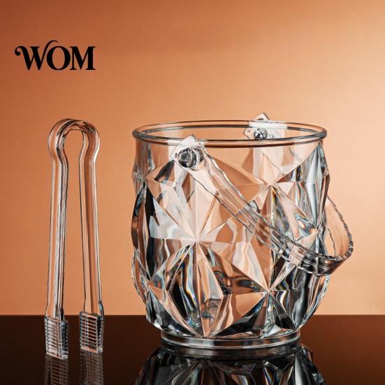 Eiswürfelbehälter mit Clip Eimer mit Griff und Zange, Transparente Diamantschliff Tragbare Eimer für Bier Champagner Wein Cocktails, Barzubehör