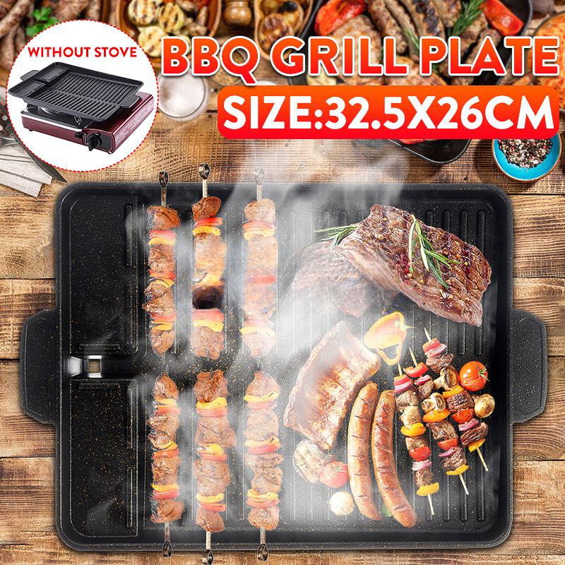 Non-Stick Party Picnic Terrace Beach Charcoal Grill Plate Butane Gas Stove Cooker Barbecue Tray Black Korean Portable BBQ Grill Pan