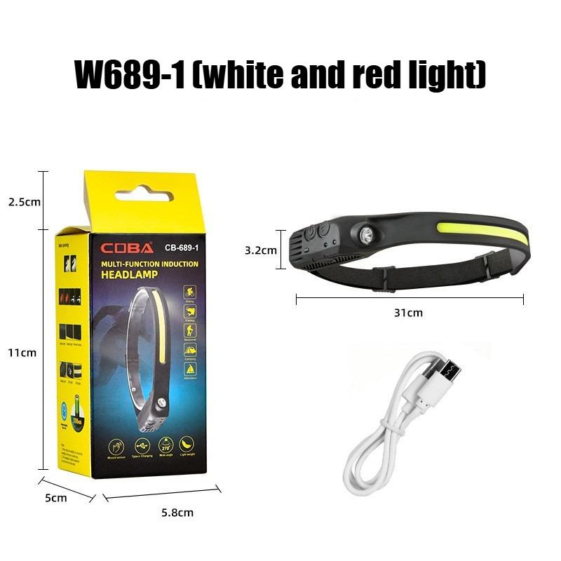 

Портативные светодиодные и COB налобные фонари с датчиком движения, перезаряжаемые аварийные фонари, подходящие для ходьбы, занятий спортом ночью, что делает их отличным подарком 1 led-White and Red Light