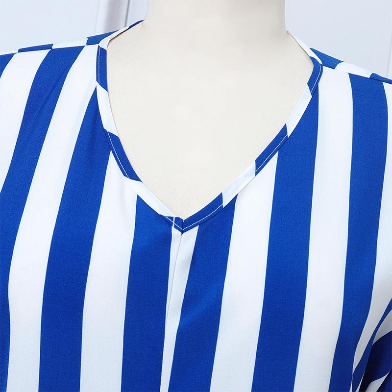 Oversized Women V Neck Batwing Sleeve Striped Print Casual Baggy Maxi Dress