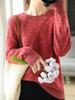 Women's 100% Pure Wool Round Neck Thickened Sweater for Autumn/Winter