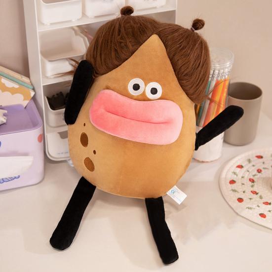 Gefülltes Cartoon Kartoffel Plüschtier Braune Haare Wurstförmige Lippe Niedlich Weich PP Baumwolle Gefüllt Gemüse Plüschtier Kinder Trost Heimdekoration