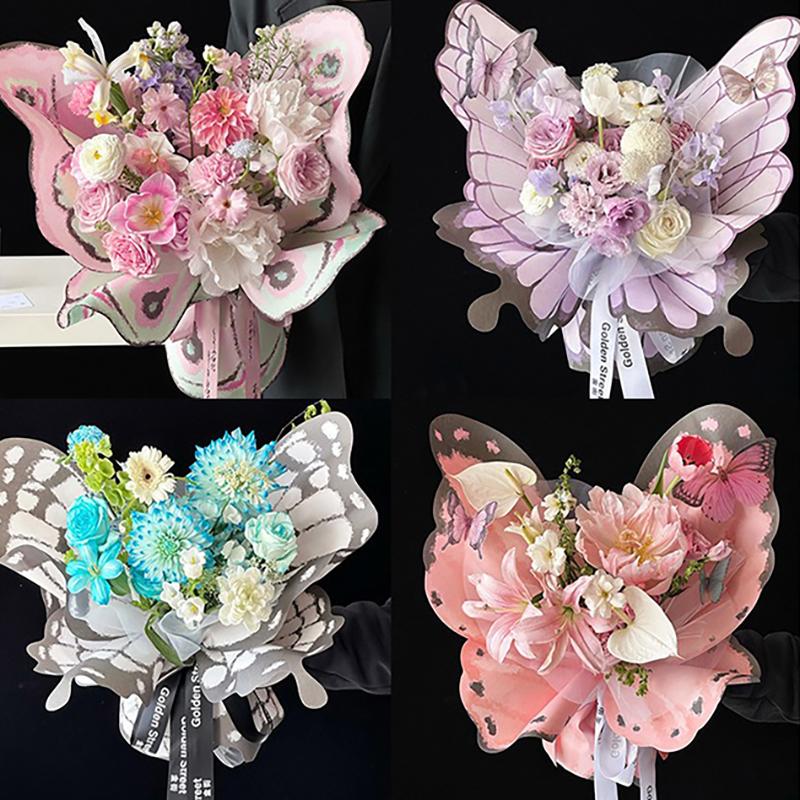 20Pcs Colorful Butterfly Flower Wrapping Paper Creative Flower Bouquet Packing Supplies Diy Birthday Gift Wrapping Material