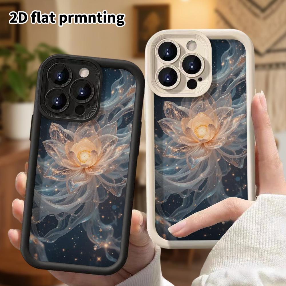 Phone Case: 2D Flat Design Suitable for iPhone 18 17 16 15 14 13 Pro Tiered Protective Case, Crystal Lotus, Christmas and Halloween Gifts