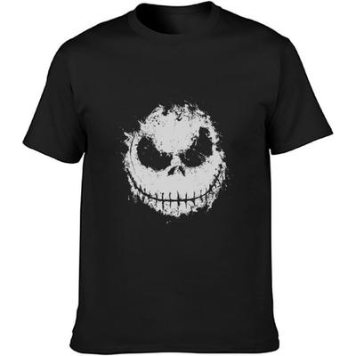 Men's Short Sleeve T-Shirt, Jack Skellington Distressed Face Halloween T-Shirt Unisex Black Mens Tees