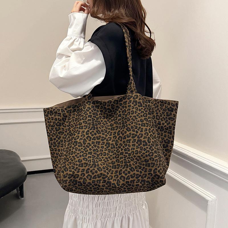 Vintage Leopard Double-Sided Shoulder Bags for Women Casual Large Capacity Ladies Shopping Tote Cool Girls Underarm Bag Handbags