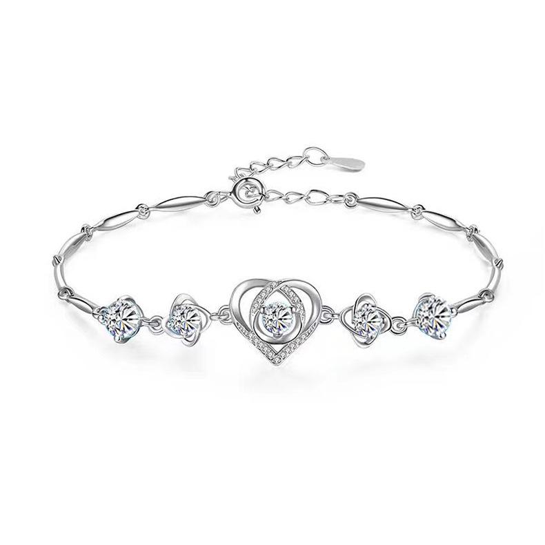 Korean Style S925 Sterling Silver Dancing Heart & Four-Leaf Clover Bracelet - Niche Design, Perfect Christmas Gift for Women. 925 Silver