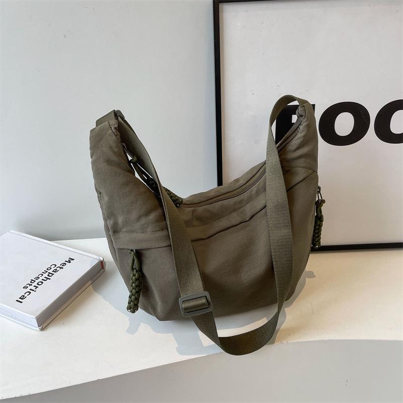 Spring Nylon Pleated Crossbody Shoulder Bag: Women's Lightweight Casual Dumpling Bag in Matching Colors