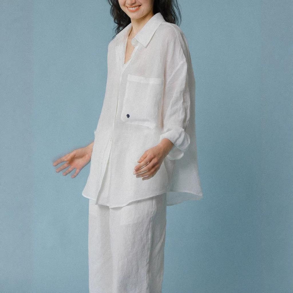 White shirt blouse new long-sleeved casual linen shirt blouse top