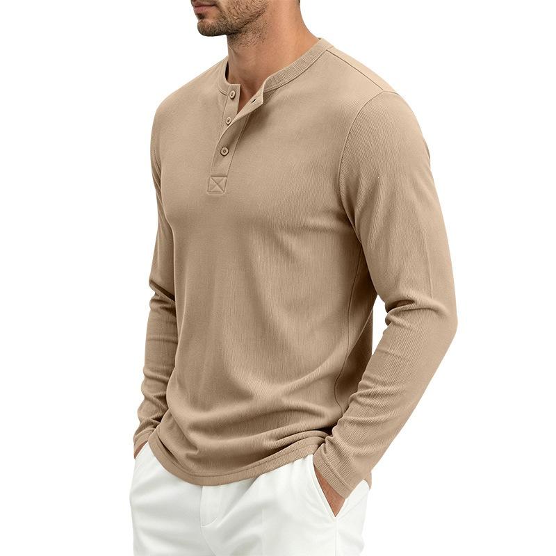 Men S Waffle Knit Henley Collar Long Sleeve T Shirt