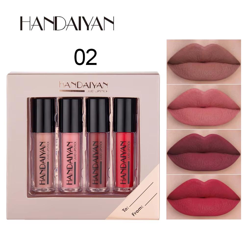 HANDAIYAN 4-Piece NonStick Cup Lip Gloss Set Lip Tint Matte Finish Velvet Liquid Lipstick