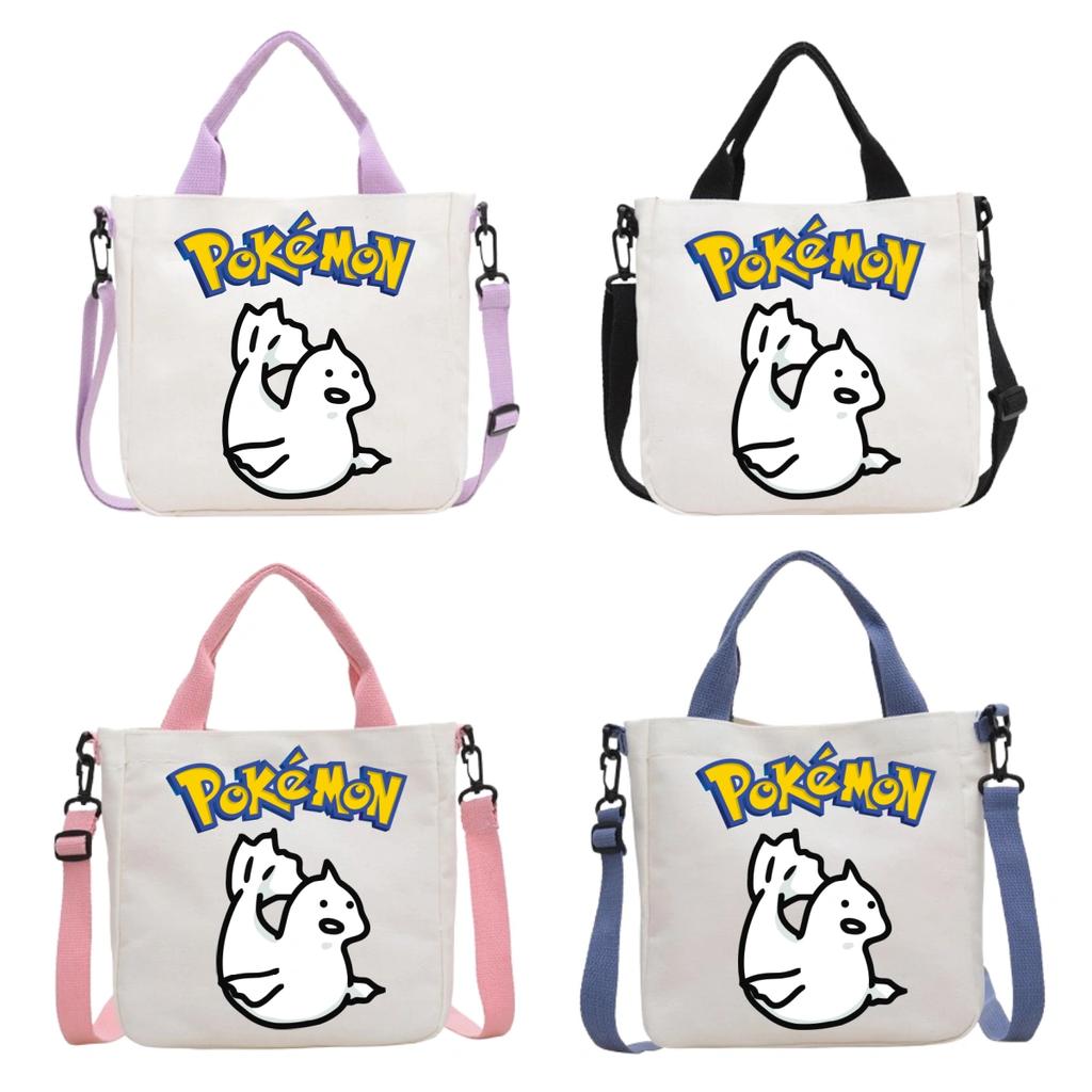 Pokemon Canvas Crossbody Bag Pikachu Cartoon Pattern Print Handbag Fashion Portable Large Capacity Travel Shopping Storage Kid Friendly Entertaining