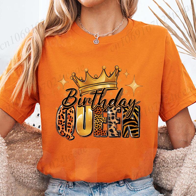 Birthday Queen Women T Shirt Fashion Graphic Print Birthday Party Tops Casual Short Sleeve Tees Female Holiday Outfit Shirts