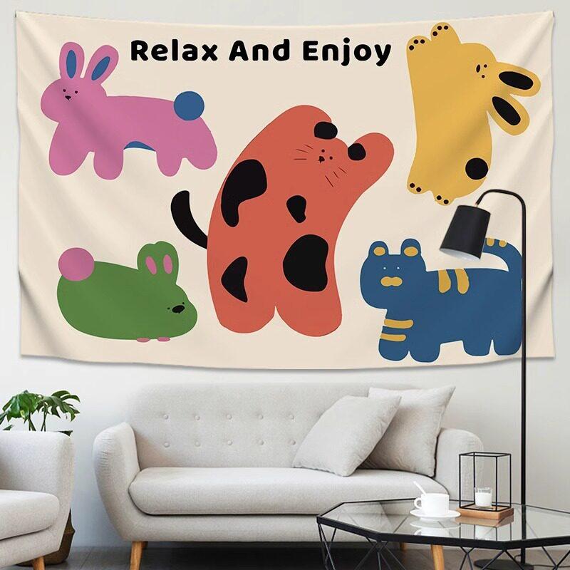 Handdrawn Camping  Picnic Hanging Cloth LargeSize Tapestry for Bars Coffee Shops  Homestays Cartoon Decorative Backdrop