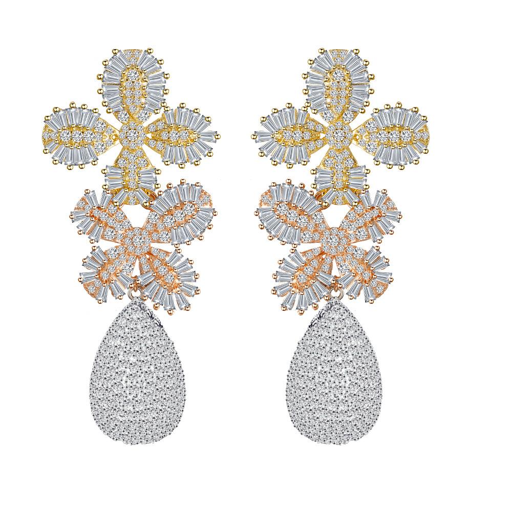 Łuk Trójkolorowe Elektroplaterowanie Temperament Cyrkonowe Kolczyki, Igłowe Kolczyki Płatkowe.