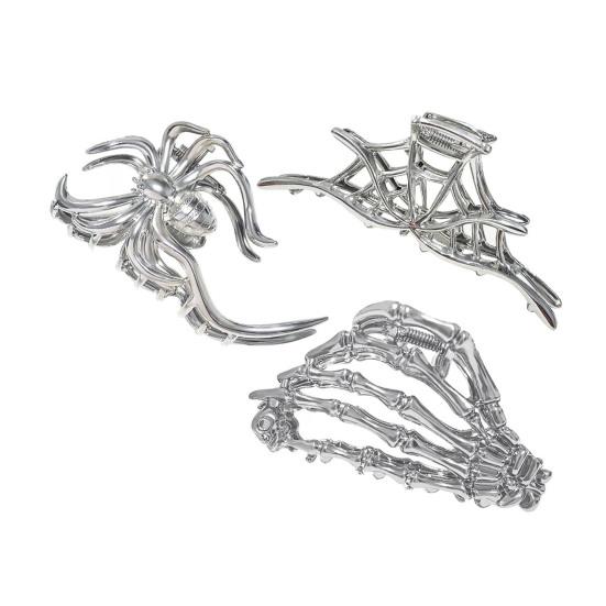 3Pcs Women Hair Claws Spider Bat Skull Hand Shape Hair Clips Anti-slip Teeth Back Head Hair Barrettes Hair Styling Accessories