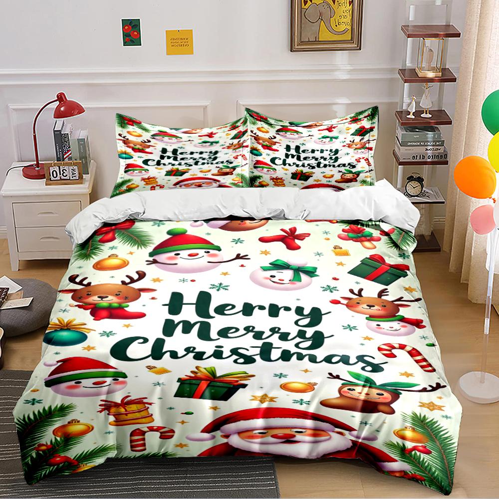 Christmas Bedding Set with Santa & Reindeer Bedding set (1 duvet cover, 2 pillowcases, duvet not included)