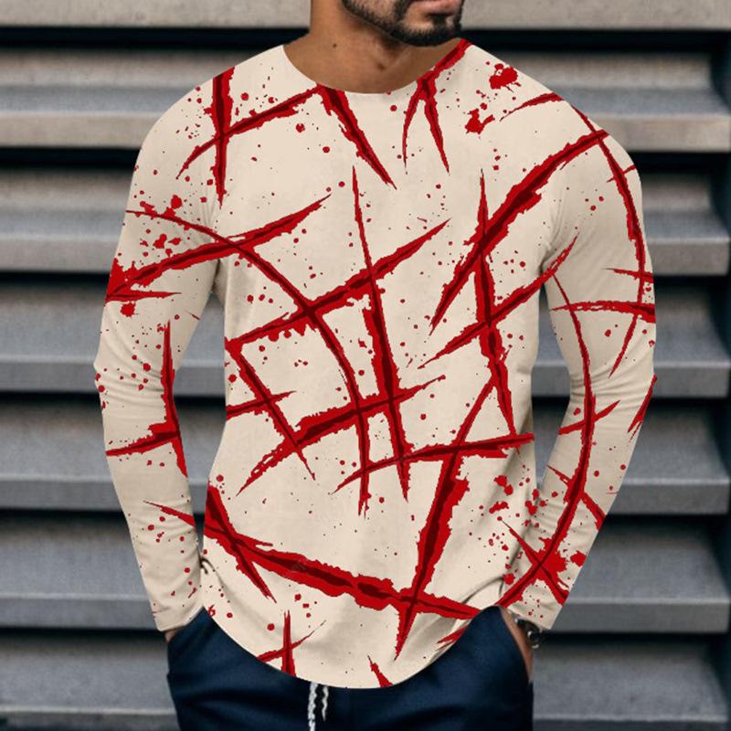 3D Printed Fun Top Men's Colorful O Neck Long Sleeved T-shirt, Spring and Autumn Casual T-shirt Oversized Sports Street T-shirt