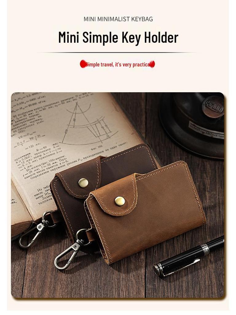 Universal Crazy Horse Leather Key Holder with Card Slot and Waist Buckle for Men and Women