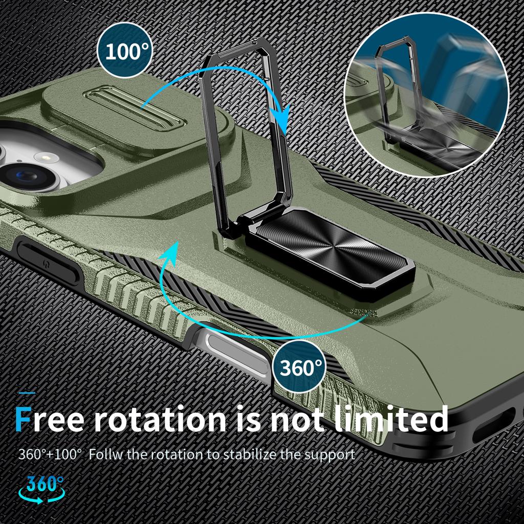 For iPhone 16 Case Camshield Kickstand TPU+PC Anti-Slip Phone Cover