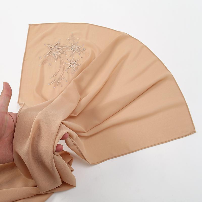 Nowy Haftowany Szyfonowy Hidżab Malezja Kobiety Islamskie Szale Muzułmańskie Hidżaby Chusta na Głowę Bawal Tudung Haftowana Szyfonowa Chusta Hidżab