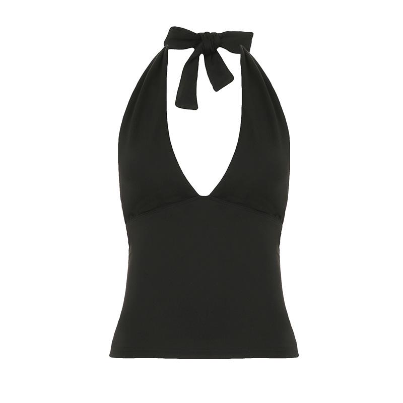 2025 European & American Halter Strap Low-Cut Open Back Slimming Sleeveless Tank Top Large