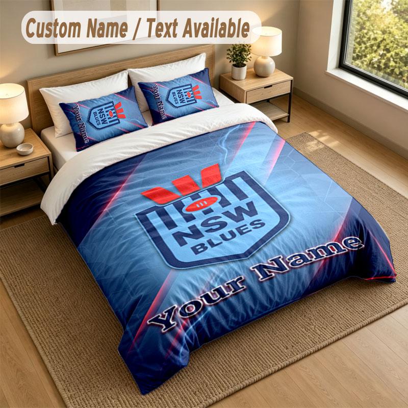 Bedding Set 1 Duvet Cover 2 Pillowcases NSW Blues logo Print Soft Bed Linen Bedroom Decor