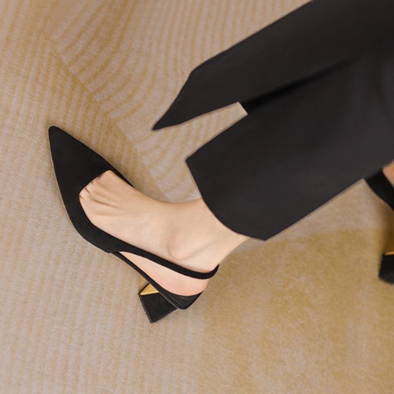 Fashion Suede Baotong Slippers Women's Fashion Pointed Shallow Mouth Set Foot Anti-slip Wear High Square Heel Shoes