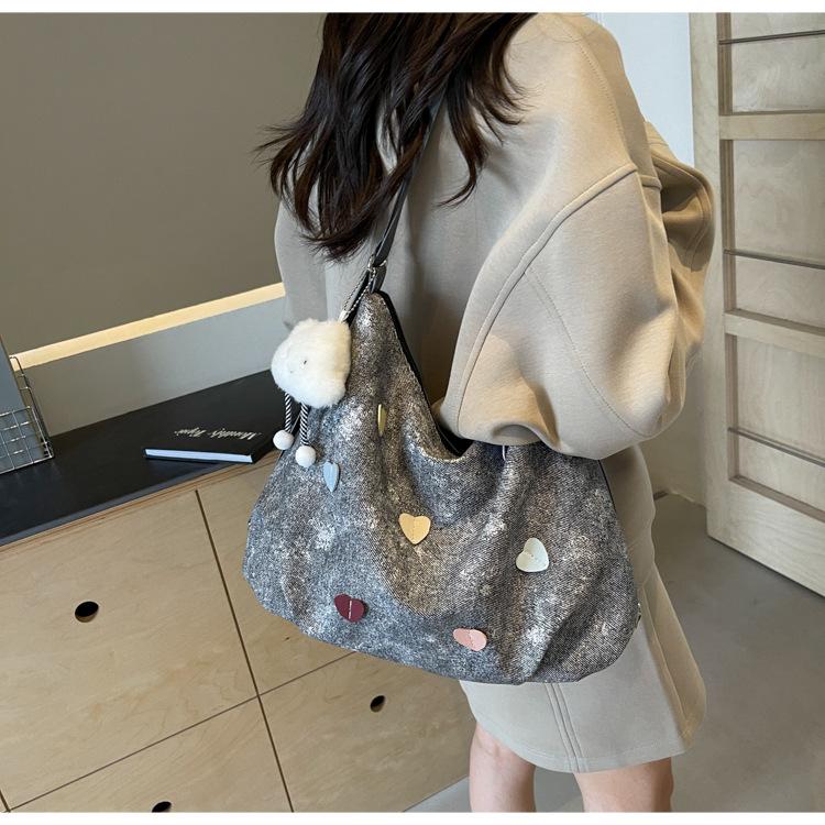 Cute Heart Shaped Tote Bag for Women Large Capacity Soft Faux Leather Shoulder Handbag KTB