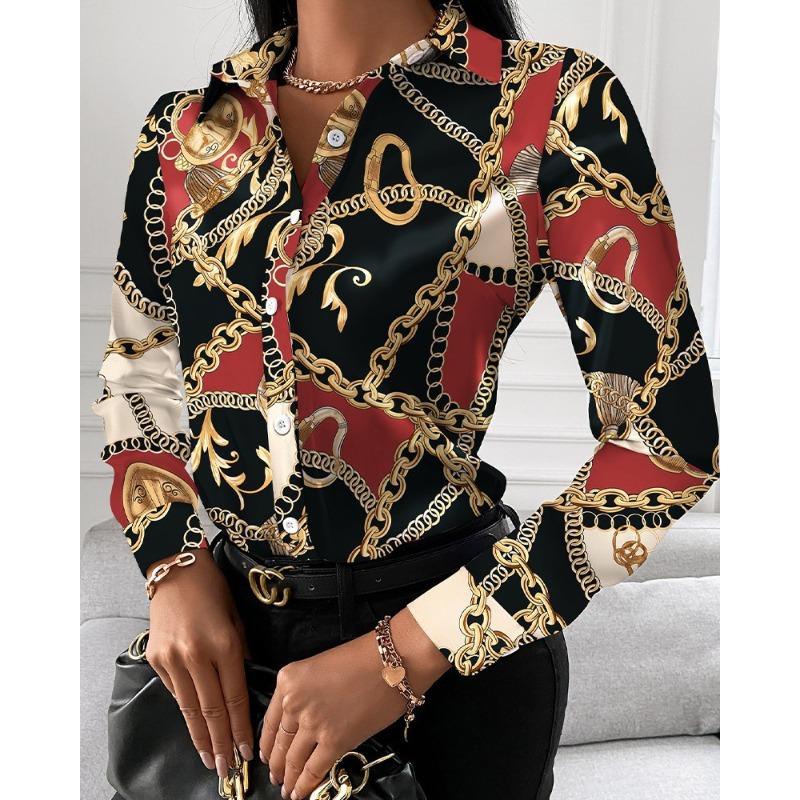 QICED Women's Fashion Casual Long Sleeve POLO Neck Blouses & Shirts