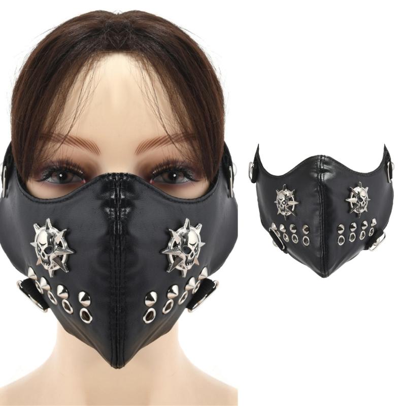 Punk Faux Leather Mask,Wind Protector Motorcycle Biker Half Face Mask,Anti Dust Sport Mask Cosplay Halloween Costume