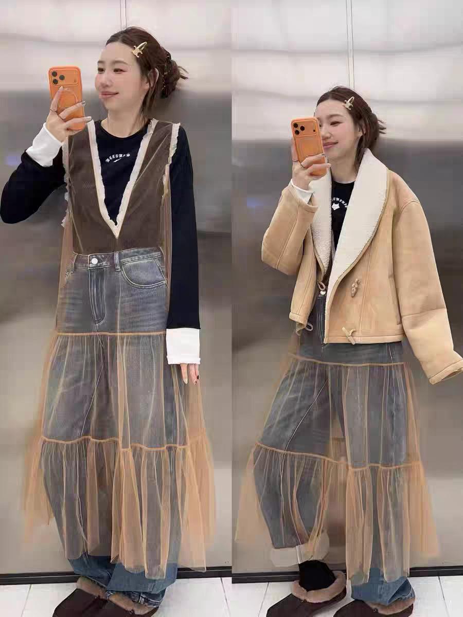 High-End Layered V-Neck Gauze Sleeveless Spring Dress Small оранжевый