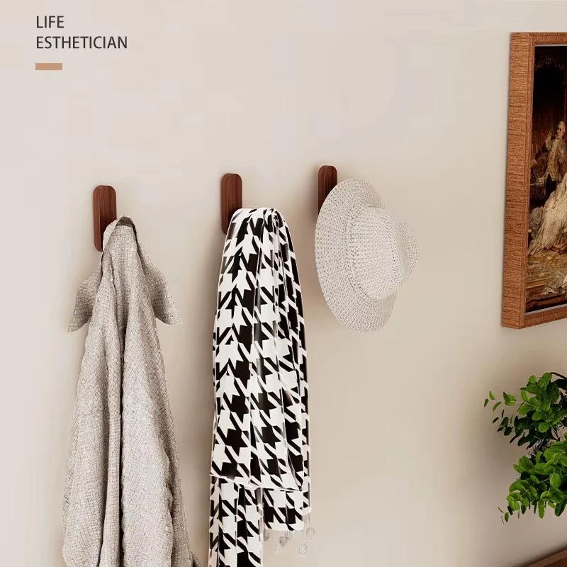 Ganchos de Pared de Madera de Nogal Adhesivos para Colgar Abrigo Toalla Ropa Manta Sombrero Mochila Bata Entrada Portallaves