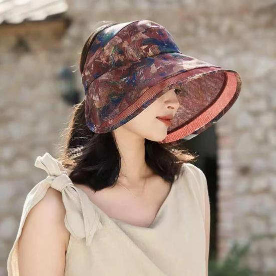 Cappello da Sole in Rete Traspirante con Parte Superiore Semi-vuota, Ampia Visiera, Protezione Completa del Viso, Cappello con Stampa Retro, Pieghevole, Portatile, Cappello Sportivo