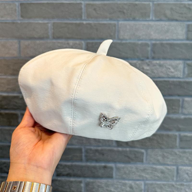 Chic Faux Leather Beret for Women - Waterproof, Non-Stretch, Fashionable British Retro Style Octagonal Cap