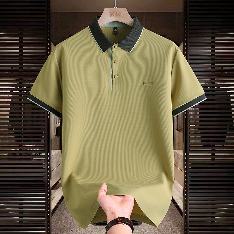 Ice Silk Polo Retro Short Sleeve Polo Shirt Men's Summer Versatile Top Shirt Color Blocked Collar T-shirt