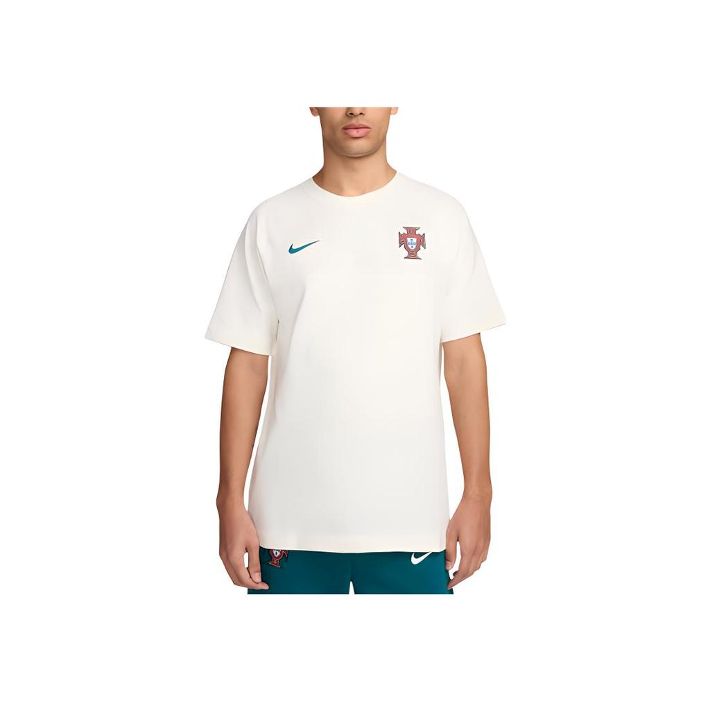 Nike Portugal Travel Logo Embroidered Pattern Ribbed Crew Neck Short Sleeve Football Shirt Men Tops Sail FJ7392-133