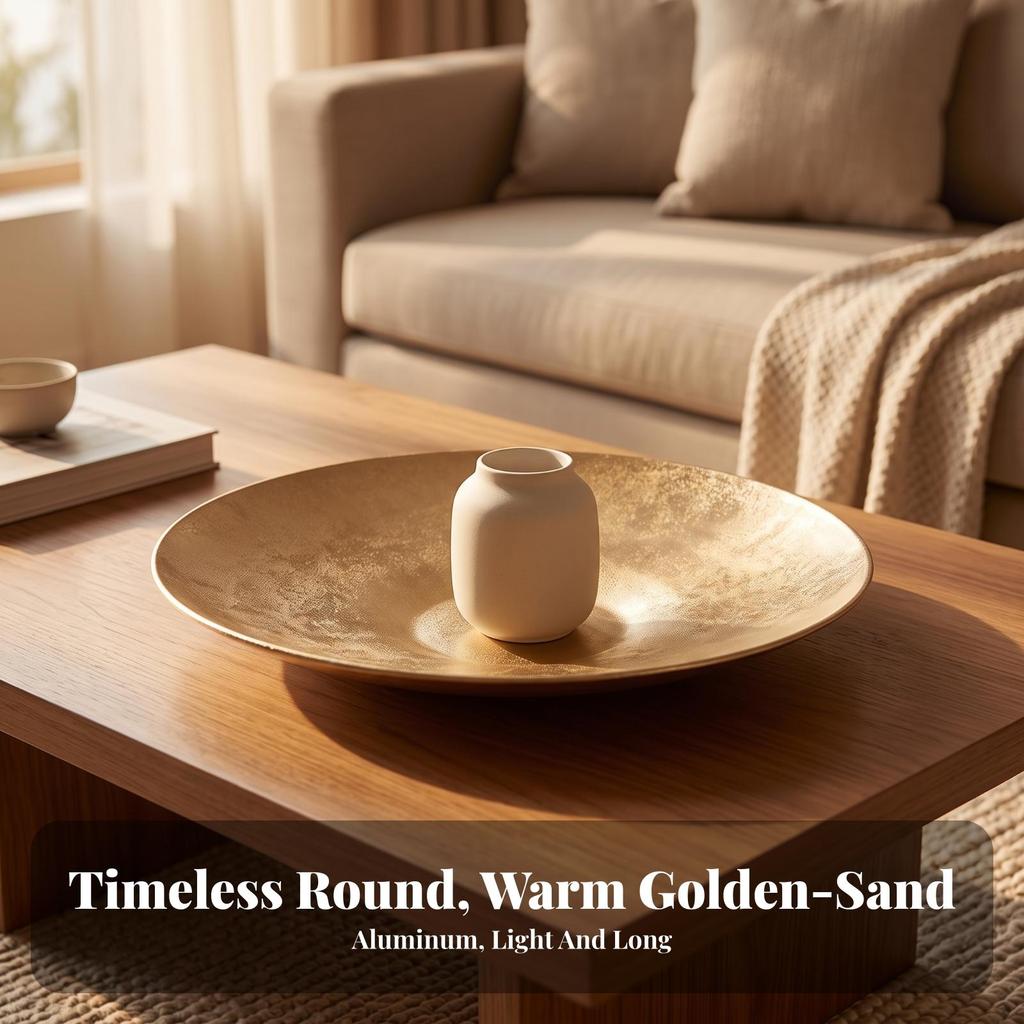 Antique Gold-Tone Round Tray Sturdy Aluminum Long-Lasting for Coffee Table
