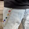 New Punk Style Pants with Double-layer Metal Chain and Colorful Bead Design, Fashionable Men's and Women's Waist Decoration