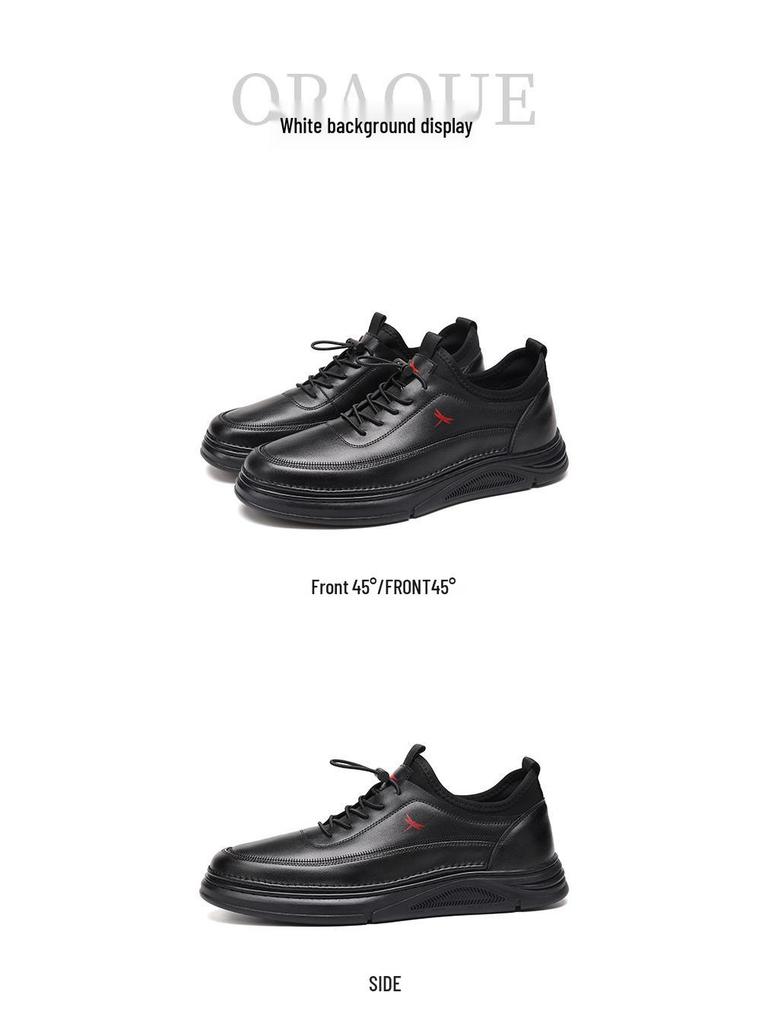 Red Dragonfly Men's 2025 Autumn Waterproof Leather Sneakers - Soft Sole Black Casual Shoes