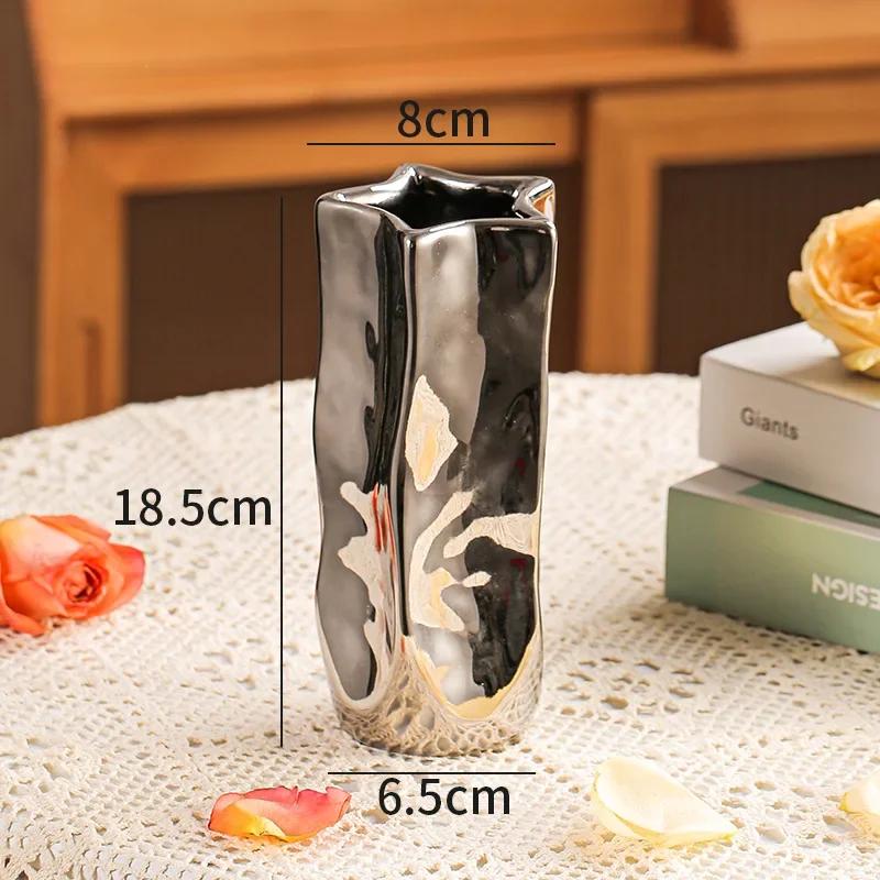 

Розкішна керамічна ваза срібного кольору з гальванічним покриттям для квіткових композицій, незвичайна порцелянова гідропонна ваза-орнамент, внутрішня художня прикраса
