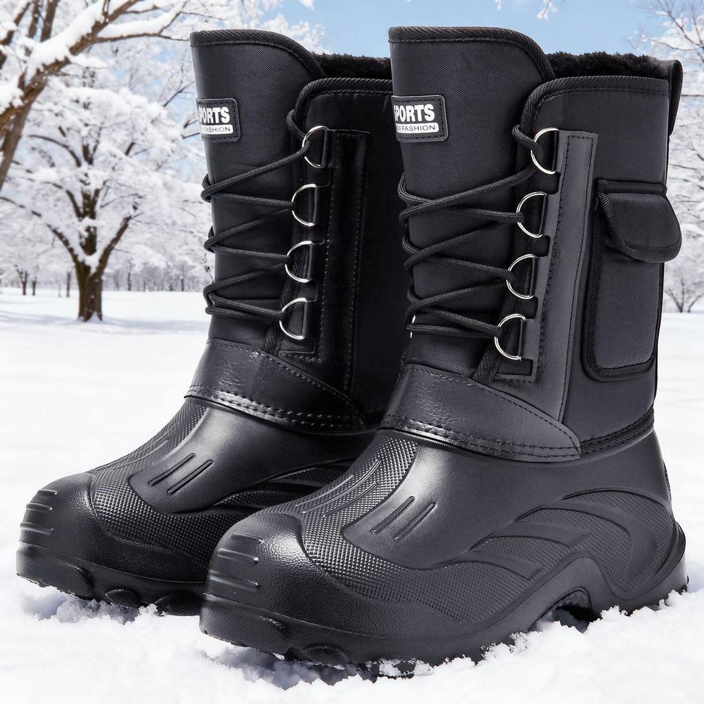 Men's High-Top Cotton Snow Boots – New Winter Style, Plus Velvet, Waterproof, Non-Slip, Slip-On.