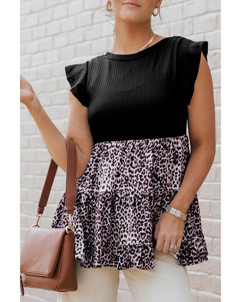 Azura Exchange Ruffle Sleeve Leopard Splice Blouse