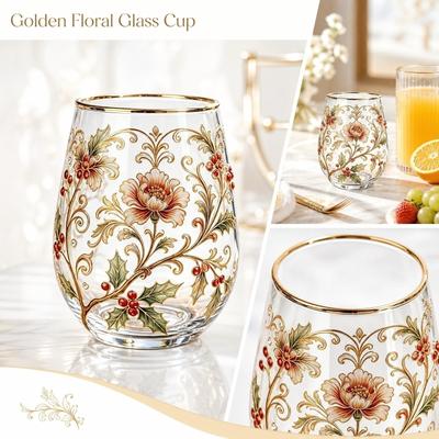 Decorative Glass Tumbler for Home Use with Floral Pattern Design Suitable for Juice and Beverage Serving Durable and Clear Glassware