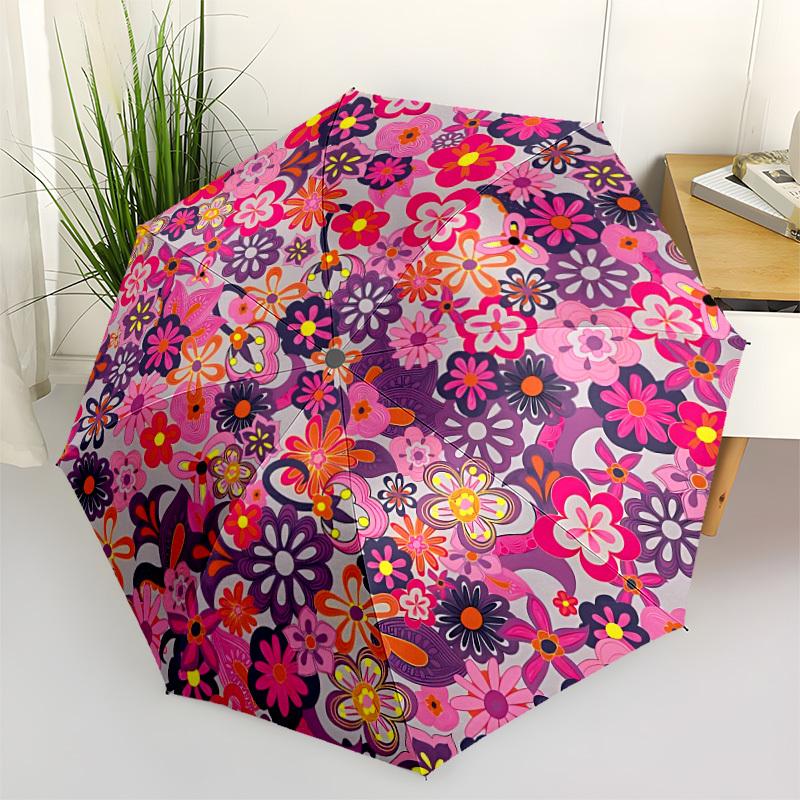 1pc Floral Pattern Auto-Fold Umbrella with One-Touch Open/Close - 8 Reinforced Ribs for Windproof Stability, yy251118173