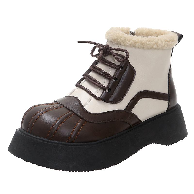 

New Shell Martin Boots Women s Autumn and Winter Thick-soled Heightening College Style Short Boots High Heel Cotton Shoes Women s 40